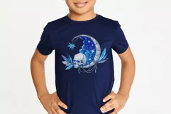 Skull with moon month & stars. Watercolor mystic PNG clipart Product Image 2