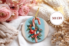 Vintage Candy Cane Ornament, Winter Round Ornament Design Product Image 2