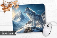 Majestic Wolf on a Snowy Peak Mouse Pad PNG Design Product Image 1