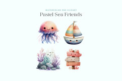 Watercolor Pastel Sea Friends Cliparts Product Image 2