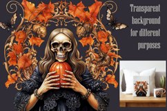 BEAUTY SKELETON WITH PUMPKIN| T-Shirt Sublimation PNG/JPEG Product Image 2
