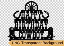Happy Birthday Cowboy svg, Cake topper cut file Cowboy boots Product Image 2
