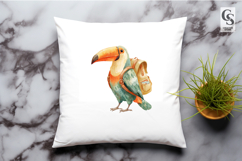 Cute Toucan With Backpack Watercolor Clipart Sublimation PNG Product Image 3