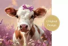 Summer Cow Tumbler Wrap Design, Pink Flowers Tumbler Design Product Image 2