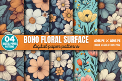 Boho Floral Surface Patterns Digital Paper Background PNG Product Image 1