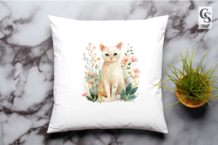 Watercolor Floral Cat Clipart PNG Product Image 3