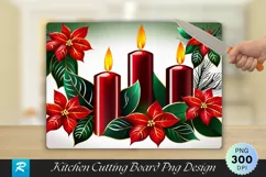 Poinsettia and Candles Christmas Cutting Board PNG Design Product Image 1