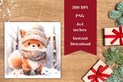 Christmas Coasters, Watercolor Christmas Fox Sublimation Product Image 2