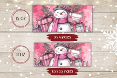 Pink Christmas Snowman Mug, Christmas Presents Mug Design Product Image 2