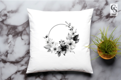 Black White Floral Wreath Watercolor Clipart Sublimation PNG Product Image 3