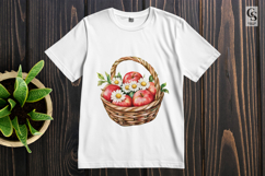 Basket of Red Apples with Flowers Watercolor Clipart Product Image 2
