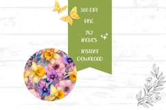 Pink Round Earrings, Colorful Flowers Earrings PNG Product Image 2