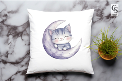 Cute Sleeping Cat Moon Clipart Sublimation PNG Product Image 2