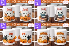 BUNDLE Halloween Mug Wrap PNG, Cute Ghost Mug Template Product Image 3