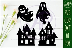 Halloween Silhouette shapes Ghost and haunted house Product Image 2