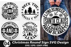 Christmas Round Sign SVG Design - flying reindeer co. santa Product Image 1
