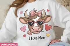 I love moo PNG, Coquette Valentines Day Sublim Product Image 1