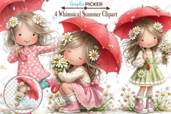 Whimsical Summer Daisy Girl Clipart, Whimsical Summer Girls Product Image 2