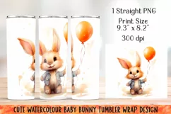 Watercolor Bunny Tumbler Wrap|PNG Sublimation. Product Image 2