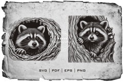 Adorable Raccoon Line Art Engraving Wildlife Vector Product Image 2