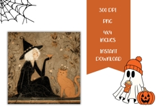 Halloween Square Coasters, Cartoon Witch Square Coaster PNG Product Image 2