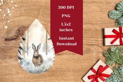 Christmas Earrings Sublimation , Winter Hare Sublimation Product Image 2