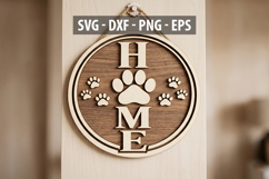 Home Dog Paw Door Hanger SVG | Round Wooden Sign Product Image 1