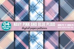 Navy Pink and Blue Plaid Digital Paper Bundle PNG Product Image 3