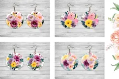 Watercolor Flowers Round Earring Print, Floral Earring PNG Product Image 2