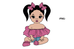 Baby Girl SVG Pigtails with Bows Pink Off Shoulder Shirt Product Image 2