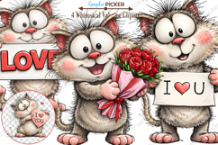 Whimsical Cats Valentine's Day Clipart, Valentine's Day PNG Product Image 1