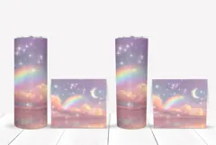 Pink Glitter Tumbler Wrap Design, Rainbow Tumbler Template Product Image 2