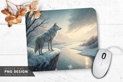Lone Wolf on a Snowy Cliff Mouse Pad PNG Design Product Image 1