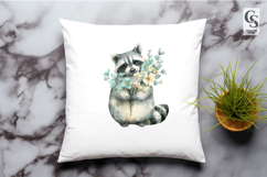 Blue Floral Raccoon Watercolor Clipart Sublimation PNG Product Image 3