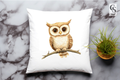 Watercolor Owl on Branch Cute Clipart Sublimation PNG Product Image 2