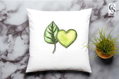 Hand Drawn Green Leaf and Heart Clipart Sublimation PNG Product Image 3