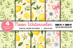 Neon Watercolor Stripes Pattern Paper JPG Product Image 1