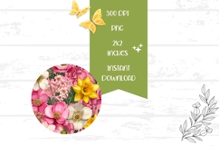 Pink Round Earrings, Colorful Flowers Earrings Print Product Image 2