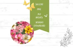 Pink Round Earrings, Colorful Flowers Earrings Print Product Image 2