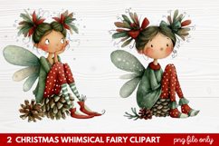 2 Christmas Whimsical Fairy Clipart | Cute Holiday Fairies Product Image 1