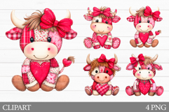 Patchwork Cow Clipart. Valentines Cow Sublimation Product Image 1