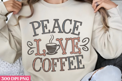 Peace, love, coffee PNG, Retro Funny Coffee Sub Product Image 1