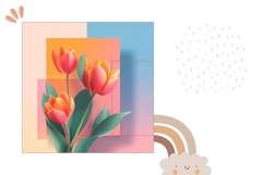 Orange Tulips Pillow PNG, Floral Pillow Case Template Product Image 2