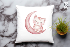 Cute Pink Cat on Moon Clipart Sublimation PNG Product Image 2
