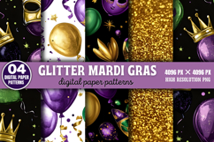 Glitter Mardi Gras Digital Paper Background Bundle PNG Product Image 3