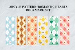Argyle Pattern Romantic Hearts Bookmark,Preppy Plaid Bookmar Product Image 2