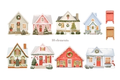 Watercolor Winter Christmas Home Clipart Product Image 3