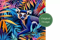 Lemur Tumbler Wrap Design, Neon Tropical Leaves Tumbler Product Image 2