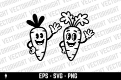 A black and white cartoon mascot of a cheerful carrot Product Image 2