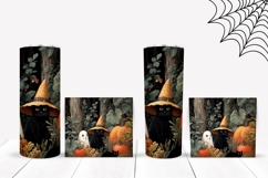 Floral Halloween Tumbler, Halloween Black Cat Tumbler PNG Product Image 2